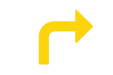 Yellow arrow turning right, showing navigation, direction, curve, and next step planning on transparent background