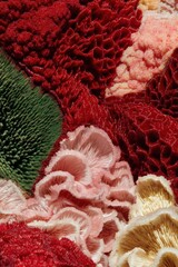 Close-up of a complex honeycomb-like organic structure with porous and fragile textures