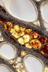 Detailed micrograph with cellular mosaics and fine reticulate lines, combining rounded and elongated forms