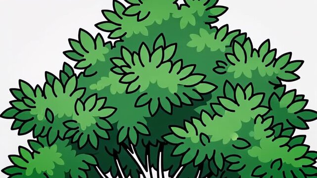 Cartoon Illustration of Lush Green Foliage and Bushy Canopy in a Verdant Garden Scene.