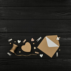 Preparing Valentine gifts on black wooden table