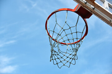 Empty basketball hoop basket over blue sky