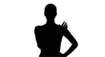 Young woman with a robotic arm looks thoughtfully at the camera.