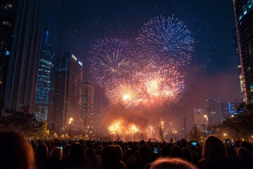 Fireworks over City Skyline