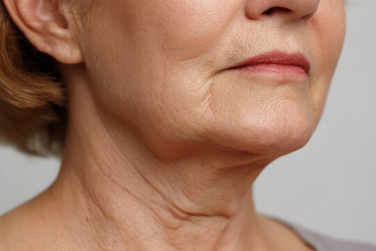 Close up of female face with fat chin