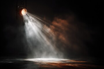 Empty concert stage with spotlight and fog