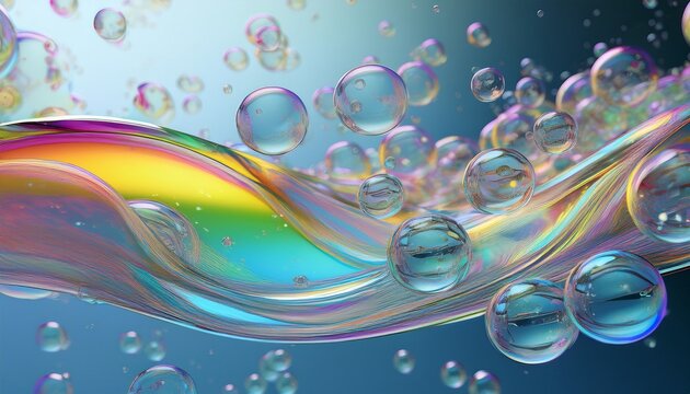 cosmetics moisturizing water molecules bubbles drop cosmetics essence liquid oil foam serum rainbow reflection clean beauty glass texture 3d rendering