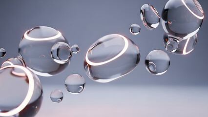 a mesmerizing abstract composition features several translucent glowing spheres and bubbles floating in a blurred ethereal space with subtle light reflections high quality professional detailed modern
