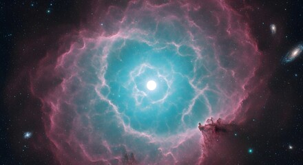 Vibrant ring nebula in deep space bright star center