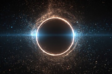 Abstract cosmic image with light ring and particles on dark background
