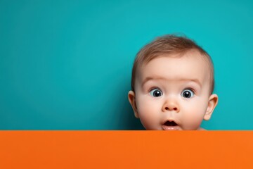 Expressive infant portrait on solid background