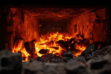 Intense heat from burning coals in furnace