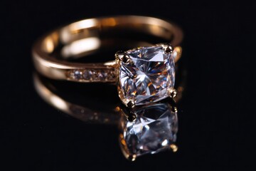 Brilliant diamond gold ring with sparkling light