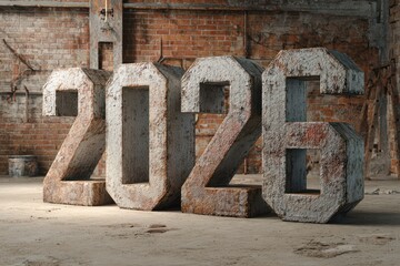 Industrial 2026 numbers made of brick and concrete
