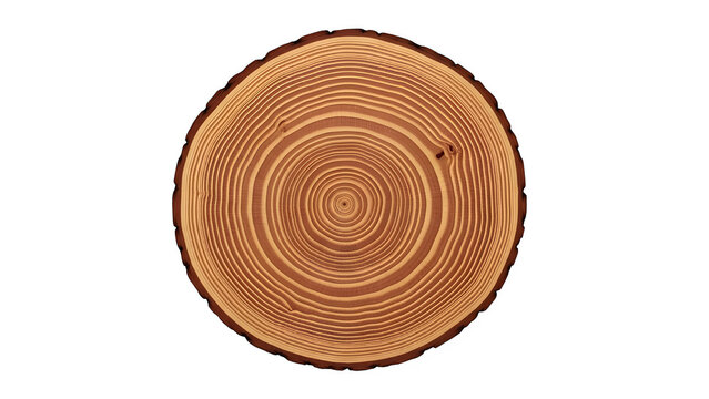 Cross section of a tree trunk showing annual growth rings, isolated on transparent background