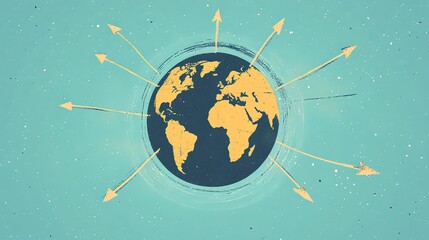 Fototapeta premium Global connection with arrows pointing outward from Earth showing expansion and outreach efforts in different regions