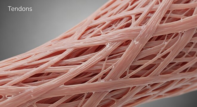 Detailed macroscopic view of numerous human tendons showing fibrous connective tissue structure
