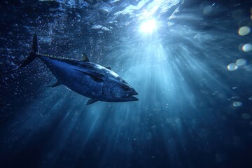 Fototapeta premium Massive tuna speeding through deep ocean