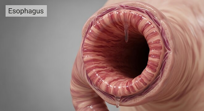 A detailed 3d rendering showing close up view of esophagus muscular tube with inner lining