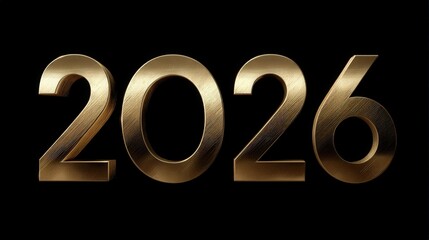 Golden 2026 numbers on black background for business and design