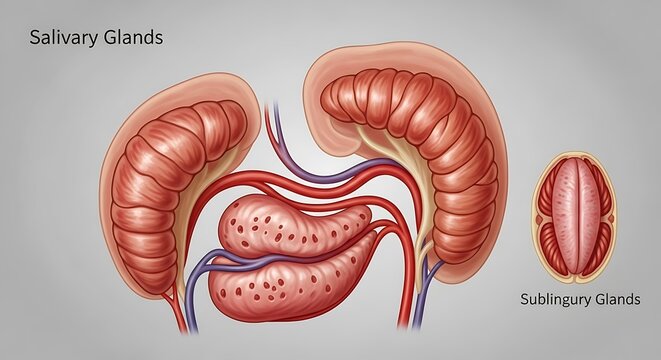 Salivary glands anatomy structure showing sublingual glands parotid submandibular glands human body