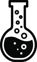 Black and white icon of a laboratory flask with bubbles science beaker