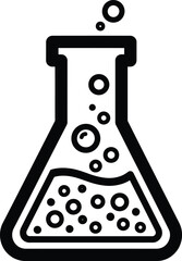 Black and White Icon of a Flask with Bubbles beaker laboratory