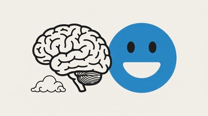 Conceptual image showing the human brain, a cloud, and a happy face emoji, symbolizing thought, emotion, and mental wellbeing