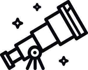 Black and White Icon of a Telescope with Stars astronomy science