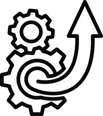 Gears and Upward Arrow Icon Symbolizing Progress and Efficiency cogwheels mechanism