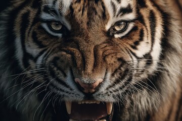 Obraz premium Majestic roaring tiger face macro shot