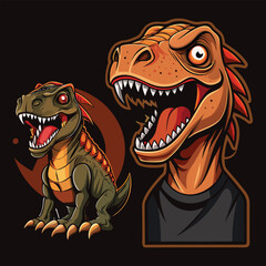 Naklejka premium Roaring Prehistoric Charm: A captivating illustration showcases a fearsome dinosaur, evoking the thrill of prehistoric life and wonder. 
