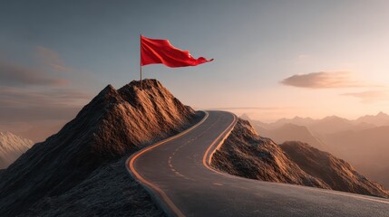 Path to success with flag on summit