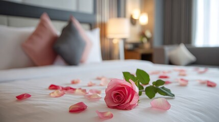 Luxury honeymoon suite decorated with pink roses