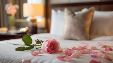 Anniversary celebration setting in a hotel room