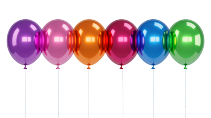 Colorful balloons in vibrant hues with shiny reflective surface on white background for party decoration