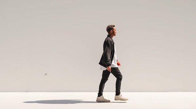Minimalist animation of a person walking endlessly in place on a clean background, designed as a perfect seamless loop for motion graphics, UI backgrounds, and video transitions.
