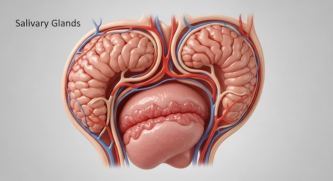 Anatomical cross section of human salivary glands displaying lobules ducts and associated vessels