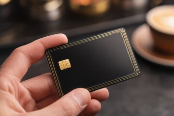 Premium black and gold credit card in hand