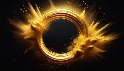 golden powder explosion in a circular ring