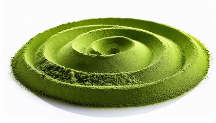 spiral of green tea powder on white background