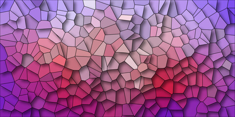 Vibrant Purple Pink and Red Abstract Geometric Stained Glass Mosaic with Dark Outlines and Gradient background