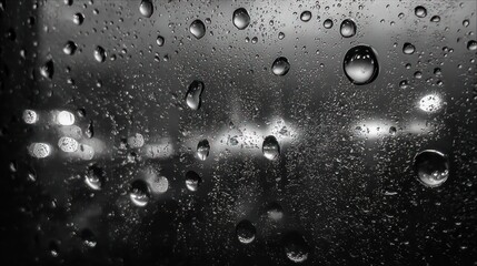 Moody rain droplets on dark glass background