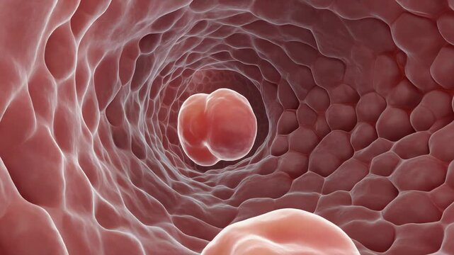 Microscopic view of human chondrocyte cells in a tunnel-like structure