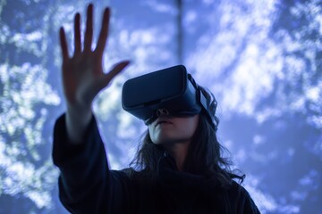 Female interacting with virtual reality simulation