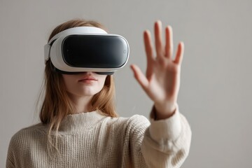 Modern woman testing interactive virtual technology