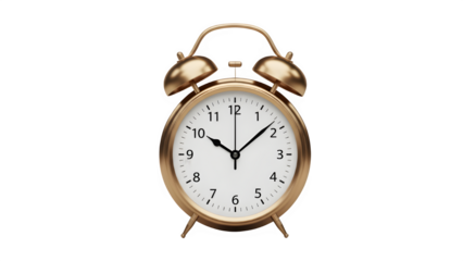 Vintage Gold Alarm Clock Twin Bells 11:59 Near Midnight Isolated on Transparent Background PNG

