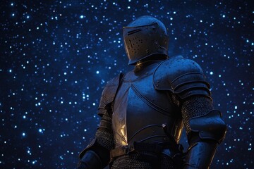 Fototapeta premium Knight in shining armor gazing at a starry sky during nighttime