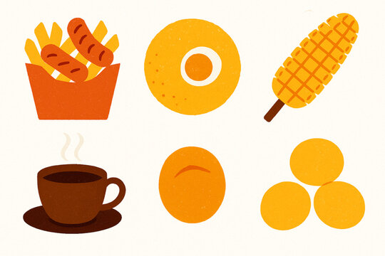 Colombian Street Food Icon Set with Salchipapa, Arepa de Huevo and Traditional Snacks