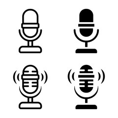 Microphone icon set. A collection of simple style microphone icons perfect for podcasting, recording, broadcasting, and audio related design projects.